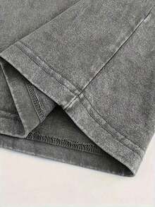 Camiseta de algodón lavado de 230 g, estilo vintage, 100% algodón puro - Diseño básico de una sola pieza, color sólido, cuello redondo informal, corte holgado, textura suave, tejido transpirable 100% algodón. - Gris - Ver 4