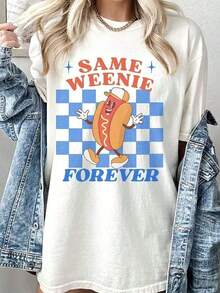 Camiseta de mujer con estampado termotransferible para fiestas de solteros - Top con estampado clásico de perrito caliente - Camiseta estilo retro millennial de los 90 - Blanco - Ver 6