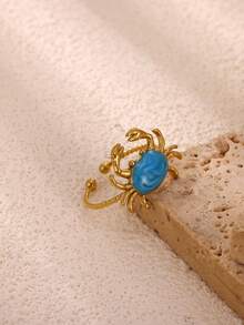Nhẫn hình cua bằng thép không gỉ mạ vàng 18k kiểu Boho, họa tiết dầu nhỏ giọt, hình bạch tuộc có thể điều chỉnh kích thước, trang sức sinh vật biển, trang sức mùa hè chủ đề đại dương, phụ kiện thời trang đi biển, nghỉ dưỡng. - 1 - Xem 7