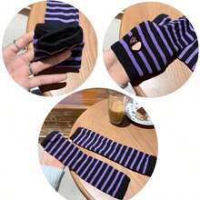 Arm Covers Cute Women Kawaii Japanese Harajuku Goth Half Finger Knitted Arm Warmer Y2K Gloves Arm Sleeve For Girl - 紫色 - 查看 2