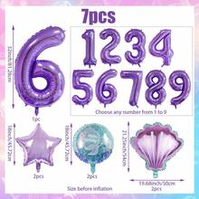 7pcs Ocean Theme Balloon Set, Includes Purple Seashell, Purple Pentagram, Ocean Creature Round Balloons And Purple Numbers 1-9, Suitable For Ocean Theme Birthday, Birthday Party, Mermaid Theme Party, Beach Party, Underwater Party, Photo Booth Decor - Multicolor - View 2