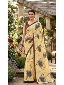 Estationeryhouse Printed Georgette With Saree With Blouse Piece - Brown - View 3