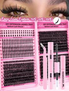 651 piezas Kit de extensión de pestañas, Kit de extensión de pestañas DIY, Kit de racimos de pestañas individuales D-Curl, Hada de punta única, pestañas inferiores, que incluye pegamento y sellador, así como herramienta de rizado de pestañas, adecuado para uso diario, set de pestañas, racimo de pestañas, adecuado para viajes, uso diario, principiantes, bodas, citas, fiestas, festivales, ideal para Navidad/Halloween/set de pestañas de regalo, pestañas postizas - Negro - Ver 2