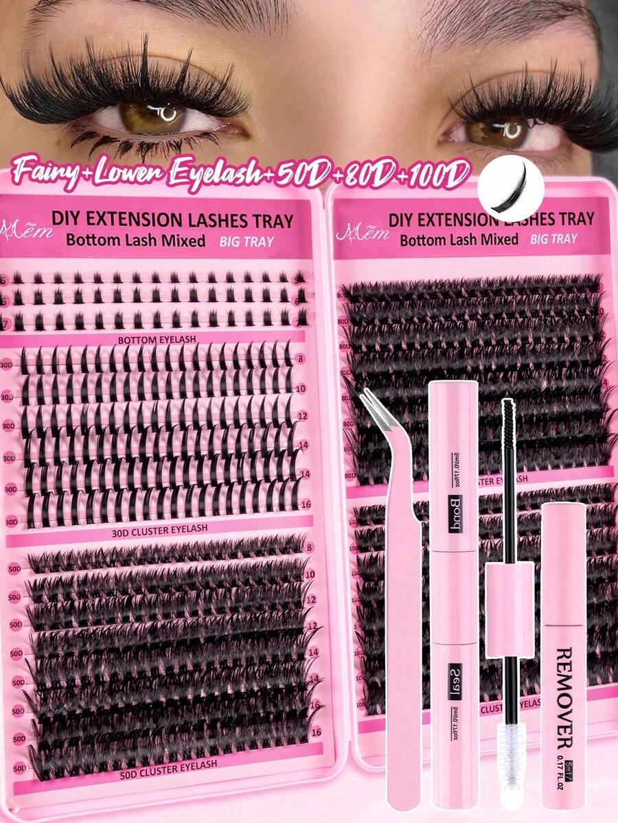 651 piezas Kit de extensión de pestañas, Kit de extensión de pestañas DIY, Kit de racimos de pestañas individuales D-Curl, Hada de punta única, pestañas inferiores, que incluye pegamento y sellador, así como herramienta de rizado de pestañas, adecuado para uso diario, set de pestañas, racimo de pestañas, adecuado para viajes, uso diario, principiantes, bodas, citas, fiestas, festivales, ideal para Navidad/Halloween/set de pestañas de regalo, pestañas postizas