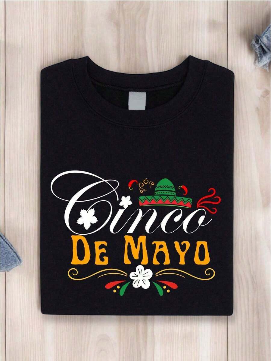 Camiseta Gráfica Vintage para Mujer - Camiseta Casual de Cuello Redondo para Cinco de Mayo, Camiseta de Fiesta, Camiseta para Festival Mexicano, Camisetas de Fiesta Mexicana, Camisetas para Celebración Mexicana, Regalo para Fiesta EW-2257 Adecuada para Uso Diario, Escolar, Playa, Vacaciones y en Casa - Negro - Ver 1