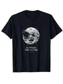 Silent Movie 1902 Vintage Graphic T-Shirt - ClassicTee With Crescent Moon Design And LE VOYAGE DANS LA LUNE, Soft And Breathable Fabric For Casual Wear, Gym, Travel And - 黑色 - 查看 1