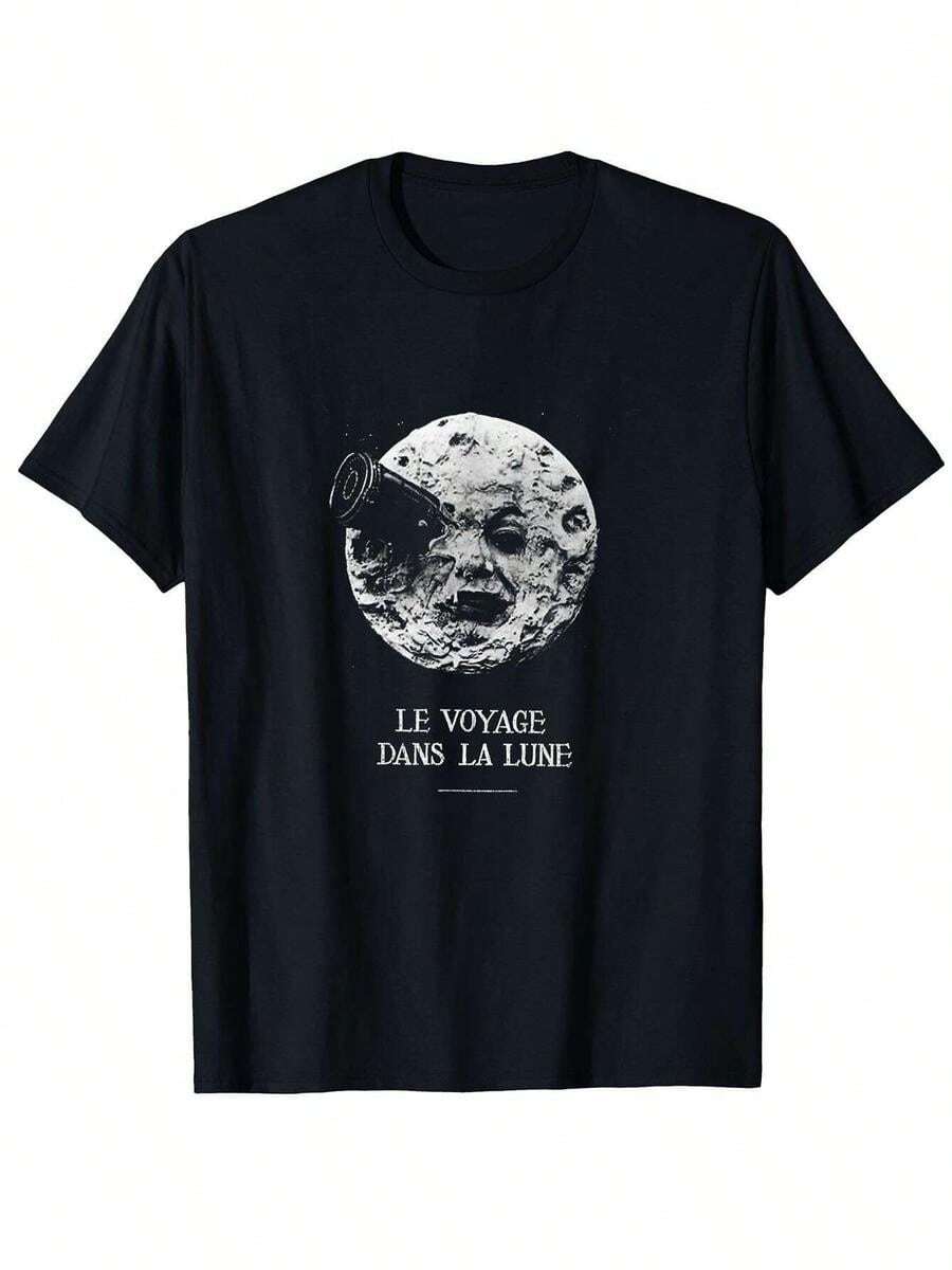 Silent Movie 1902 Vintage Graphic T-Shirt - ClassicTee With Crescent Moon Design And LE VOYAGE DANS LA LUNE, Soft And Breathable Fabric For Casual Wear, Gym, Travel And - 黑色 - 查看 1