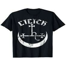 Camiseta unisex con estampado misterioso de Lilith, luna y demonio, % algodón, lavable, negra, tallas S, dise?o misterioso único con luna creciente y pentagrama, para mamá, papá y amigos - Negro - Ver 2