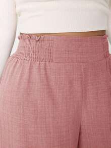 2026 Primavera/Verano Nuevos pantalones casuales para uso diario, fiestas, ir al trabajo, volver al colegio, citas, en casa, fiestas de cumpleaños, para múltiples ocasiones, con cintura elástica holgada, pernera ancha, color beige, talla grande - Rosa vieja - Ver 4