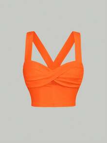 Blusa de verano con tirantes anchos, detalle de retorcido en la parte delantera y tirantes anchos - Naranja - Ver 1