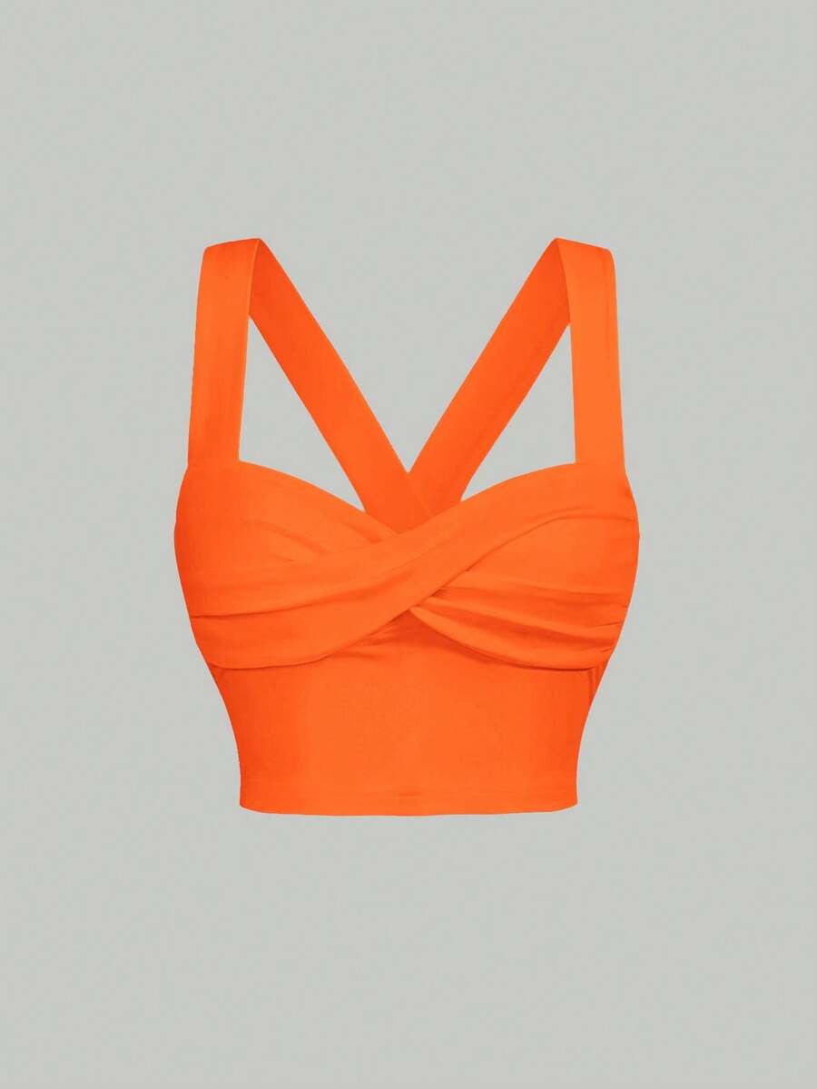 Blusa de verano con tirantes anchos, detalle de retorcido en la parte delantera y tirantes anchos - Naranja - Ver 1