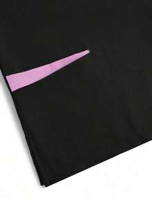 Conjunto de uniforme de pijama de unicolor con parches, cuello en V y manga corta - Negro - Ver 4