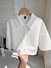 Blusa corta tejida amarilla para mujeres - Blanco - Ver 1