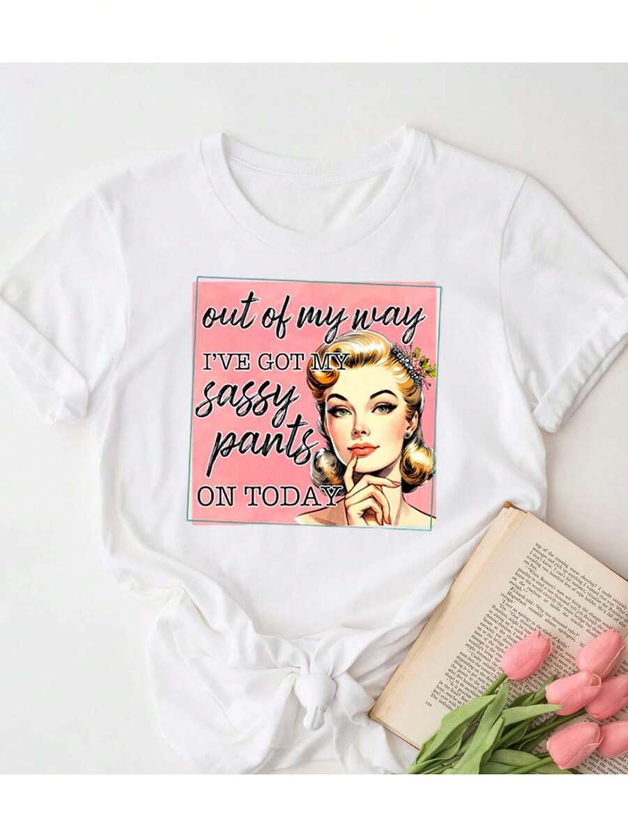 1 pieza de camiseta Sassy Pants para mujer, blanca, 180g, 100% algodón - blanco - Ver 1