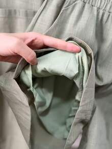 Linen Shirt And Shorts Set (2 Pieces), Lined With Elastic. - Grass Green - View 4