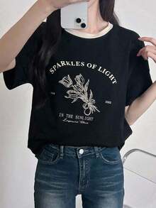 Y2K Style, Modern Style, Newest Of 2026, Cute Style, Casual Style. Y2K Style, Modern Style, Newest Of 2026, Cute Style, Casual Style. Short-Sleeve T-Shirt With Floral Print "SPARKS OF LIGHT 2003 IN THE SUNLIGHT", Leisure Time, Graphic T-Shirts 180g (S-XXXL) 180g (S-XXXL) - 黑色 - 查看 3