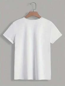 Camiseta Deportiva Casual de Manga Corta y Cuello Redondo para Mujer con Estampado de Letras en Español para Primavera y Verano Imprescindible - Blanco - Ver 3
