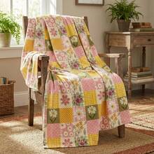 Spring & Summer Flannel Blanket, Buffalo Plaid Patchwork Style Polka Dot Daisy, Soft Fluffy Comfortable Wool Blanket, Suitable For Sofa Bed Resting, An Ideal Gift For Family And Yourself - Multicolor - View 1