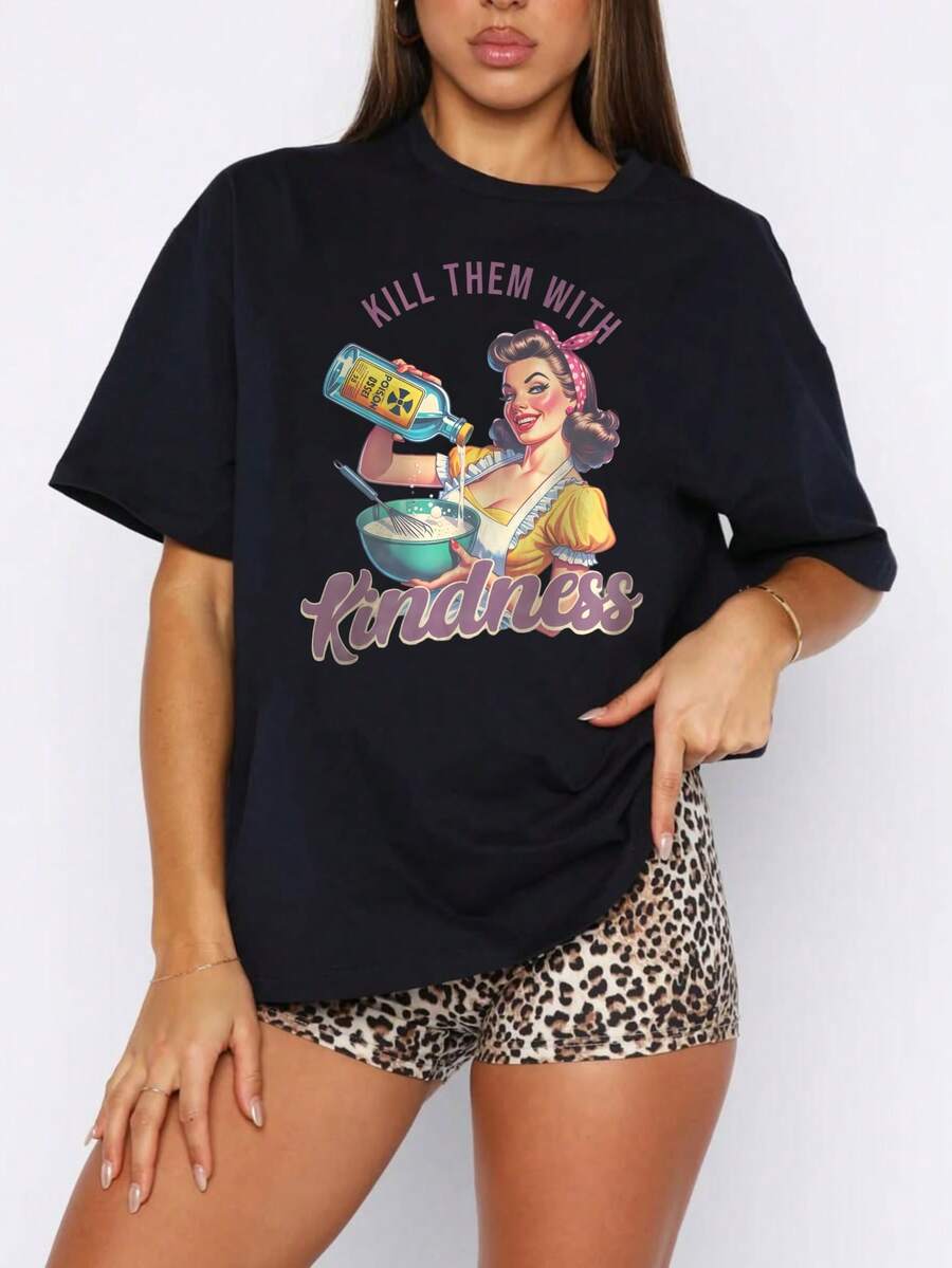 1 Unisex 180g T-Shirt, Round Neck, Loose Fit, With Retro Print Of Dinosaurs And Sunset Palm Trees, Y2K Style Inspired By And, 100% Cotton, Versatile For Summer, Festivals And Streetwear. - 黑色9 - 查看 1