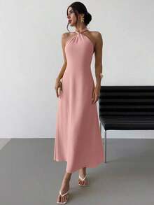 Vestido largo suelto sin mangas y sin espalda, elegante para vacaciones y fiestas, romántico y de moda para el verano, la playa - Rosa - Ver 8