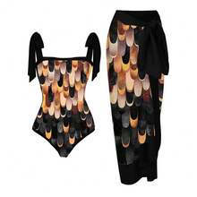 Women's One-Piece Swimsuit, Sexy Bikini With Long Lace-Up Skirt, Three-Piece Set. - Black Scales - View 12