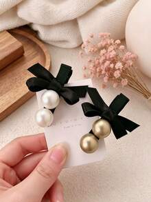 2/4pcs Elegant Bow Hair Clips, Lace And Pearl Embellished - Pink Tones, Perfect For Weddings, Parties And Daily Wear, Suitable For All Seasons, Cardboard Not Included - Multicolor - View 10