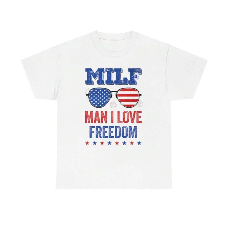 180g Men's And Women's I Love Freedom Shirt Milf 4th July Shirt Funny 4th Of July Shirt Men Usa Flag Patriotic American Merica Shirt Memorial Day Shirt - 白色 - 查看 1