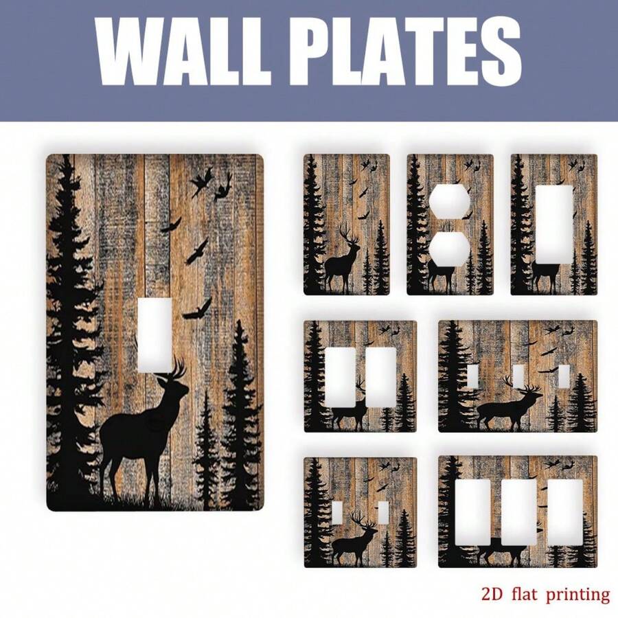 1 pieza Cubierta de placa de interruptor con diseño vintage de ciervo y pájaro en el bosque, protector de toma de pared para un solo/doble interruptor, de uso en múltiples escenarios - Multicolor - Ver 1