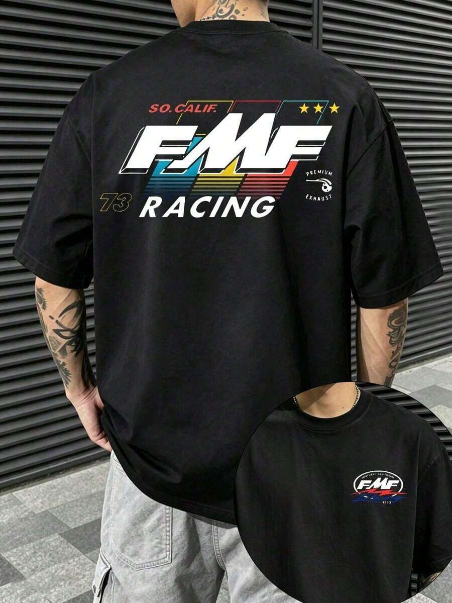 Camiseta de manga corta retro americana para hombre con estampado del equipo de carreras todoterreno H-Onda, logotipo de cabeza de toro, logotipo de patrocinador del equipo H-Onda, camiseta de manga corta de algodón puro transpirable para hombre, camiseta retro americana de manga corta para hombre, camiseta de manga corta de gran tamaño estilo motocicleta todoterreno, camiseta esencial de verano de manga corta para entusiastas de motocicletas/todoterreno, adecuada para actividades de ocio callejero americano y actividades todoterreno al aire libre en verano. - Negro - Ver 1