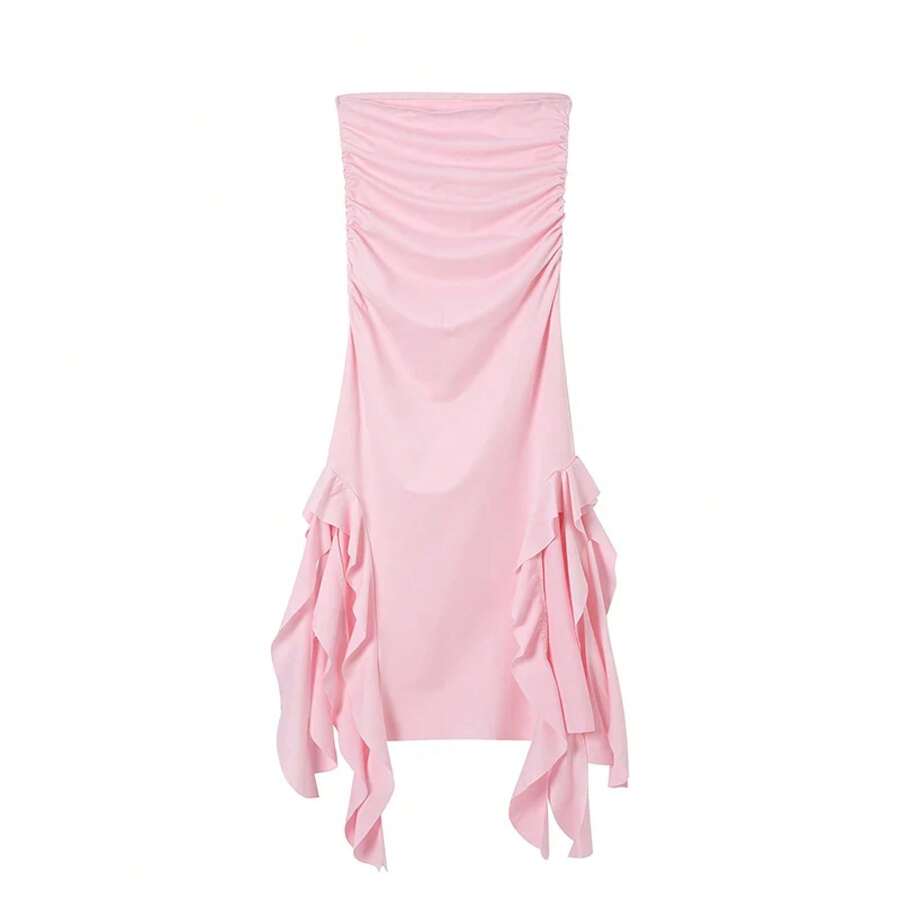 2024 Primavera/Verano de moda europea y americana nuevo vestido Irregular ajustado a la cadera con un hombro para mujer - Rosa - Ver 1