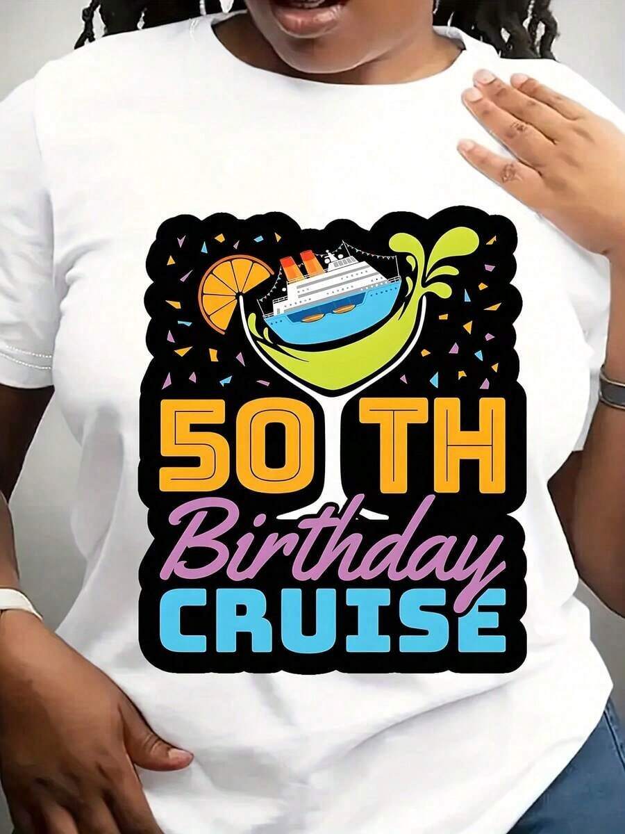 Camiseta de crucero familiar para mujer, camiseta para viaje de chicas, camiseta para viaje de cumpleaños en crucero, camiseta casual de manga corta con cuello redondo para mujer, adecuada para el verano. - Blanco - Ver 1
