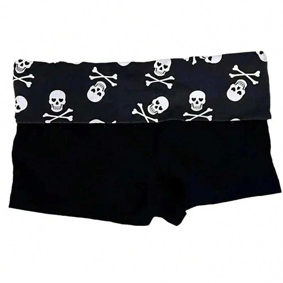 Pantalones cortos con estampado de calavera oscura para mujer, moda informal Y2K, ropa de calle versátil y ajustada, ropa americana de cintura baja de Color sólido, verano - Negro - Ver 1