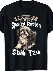 Men's Summer Shih Tzu Lover Shirt - Retro Short Sleeve Crew Neck T-Shirt, Great For Casual Wear In All Seasons, Shih Tzu Face And Paws Design, Machine Washable, Shih Tzu Owner Gift, Shih Tzu Lover Gift. Loose And Comfortable. - Back - View 1