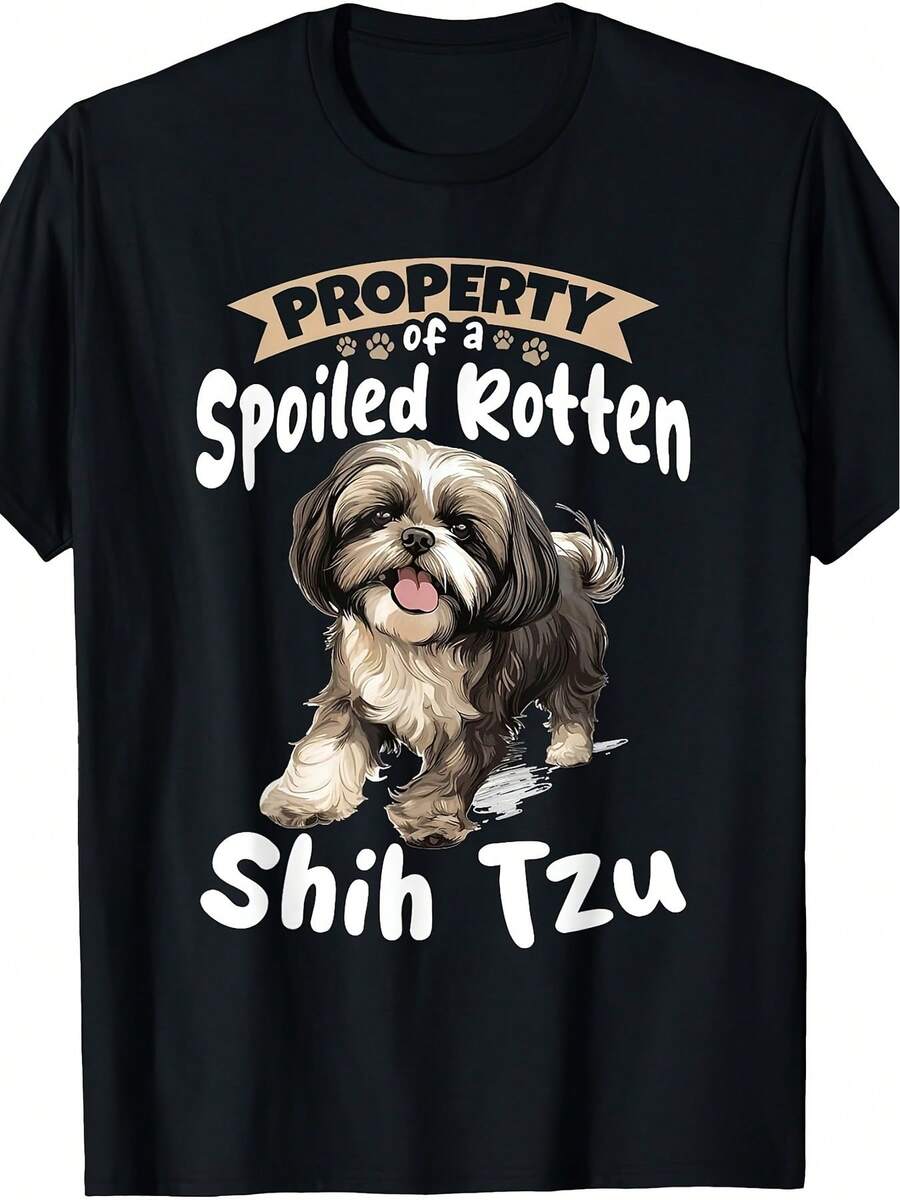 Men's Summer Shih Tzu Lover Shirt - Retro Short Sleeve Crew Neck T-Shirt, Great For Casual Wear In All Seasons, Shih Tzu Face And Paws Design, Machine Washable, Shih Tzu Owner Gift, Shih Tzu Lover Gift. Loose And Comfortable. - Back - View 1