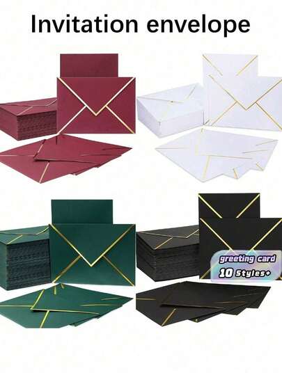 Colorful Large Self-Adhesive Invitation Envelopes, Suitable For Graduation Parties, Weddings, Holidays, Etc. With Gold-Edged V-Shaped Flap, Applicable For Halloween, Thanksgiving, Christmas And Other Occasions