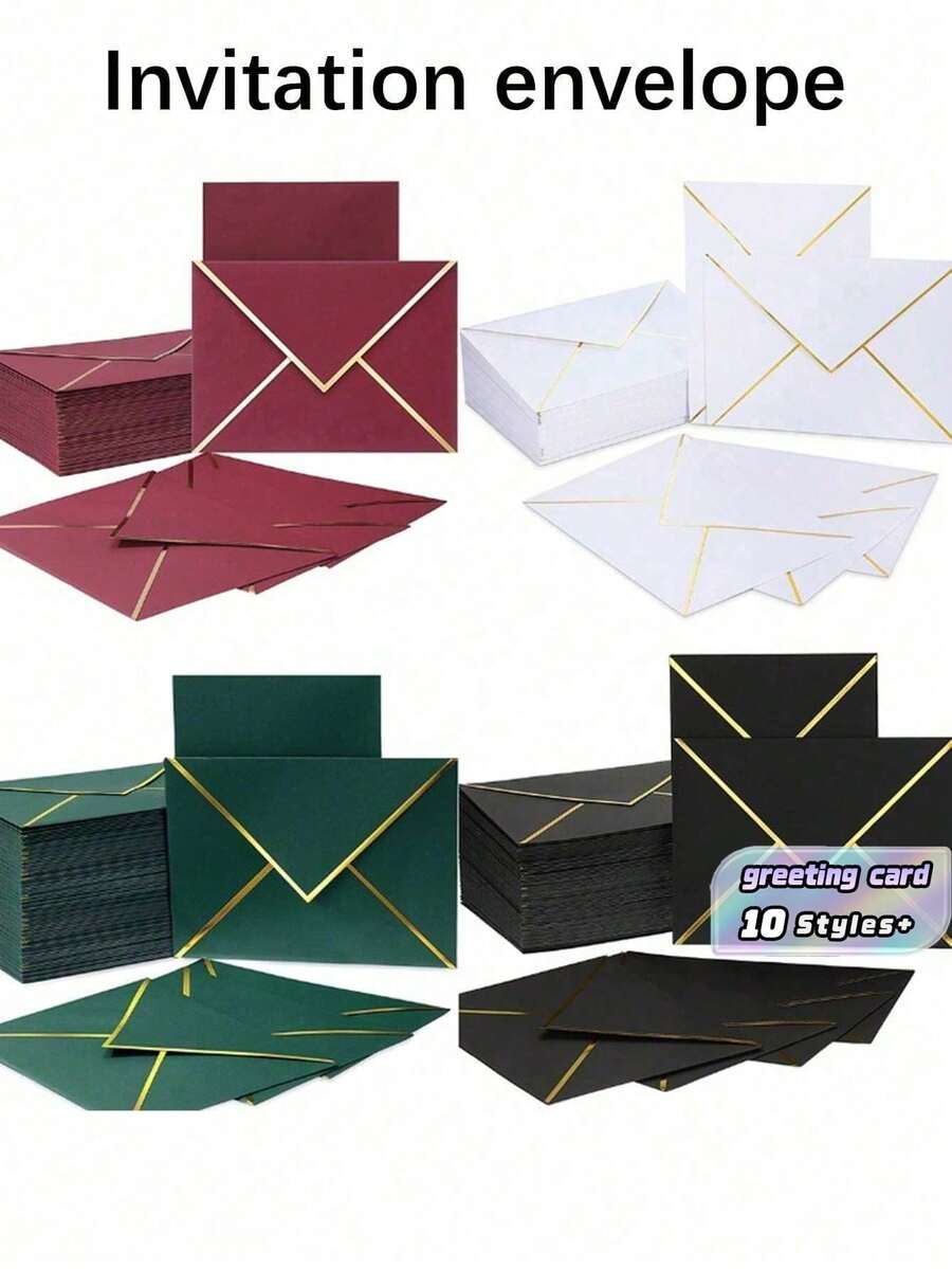 Phong bì thư mời tự dính cỡ lớn nhiều màu sắc, phù hợp cho tiệc tốt nghiệp, đám cưới, ngày lễ, v.v. Với nắp hình chữ V viền vàng, thích hợp cho Halloween, Lễ Tạ ơn, Giáng sinh và các dịp khác. - A - Xem 1