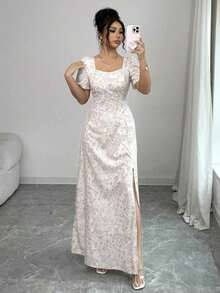 YHHSHEIN Raffinéa Nuevo vestido elegante con estampado y cuello cuadradoYHH - Caqui - Ver 5