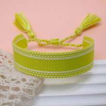 1 Stück handgefertigtes, vintage, minimalistisches Boho-Stil Geflecht-Armband, geeignet als Geschenk für Familie, Freunde, Studenten, Festivals, Partys, Reisen - Lindgrün - Übersicht 4