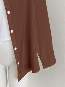 Camisa casual/de trabajo de manga larga, de un solo pecho y de unicolor para mujer de talla grande - Café integral - Ver 7
