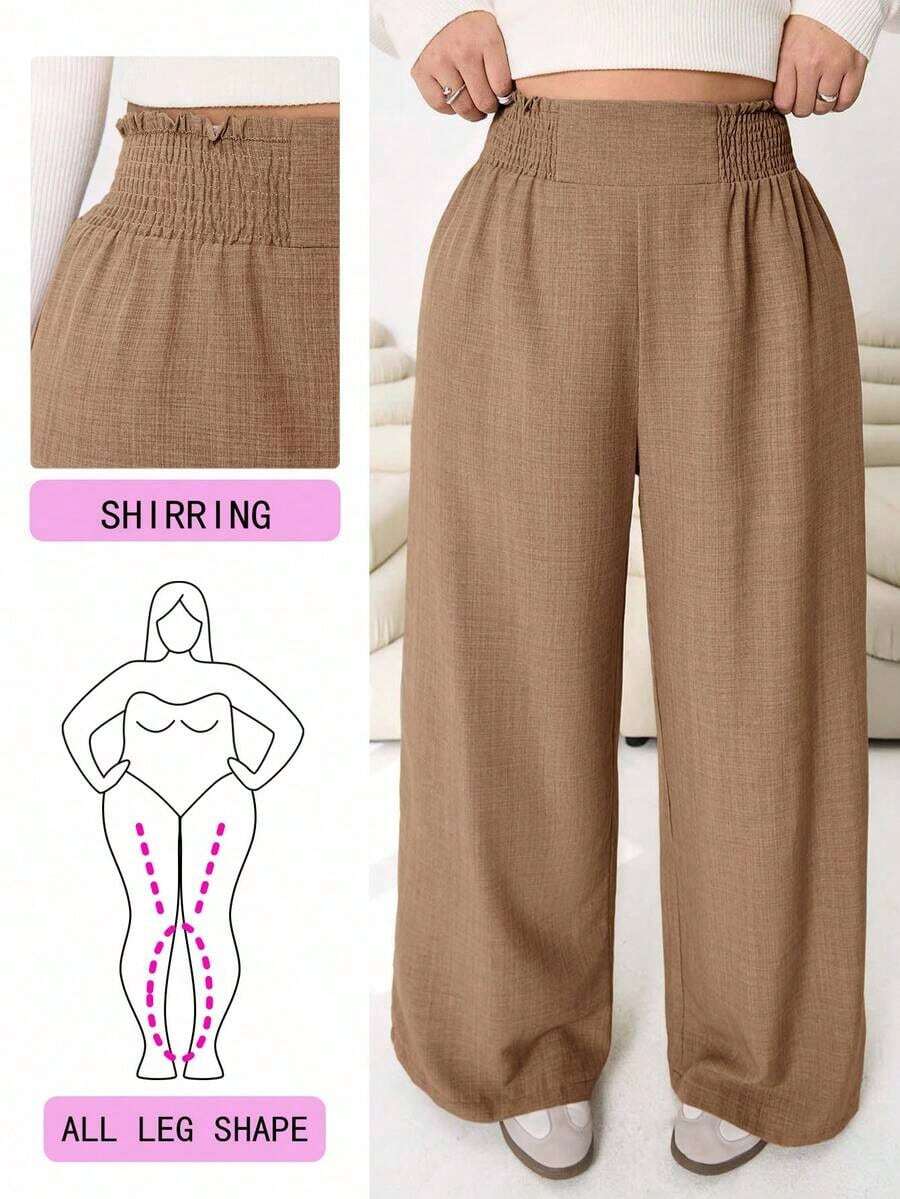 2026 Primavera/Verano Nuevos pantalones casuales para uso diario, fiestas, ir al trabajo, volver al colegio, citas, en casa, fiestas de cumpleaños, para múltiples ocasiones, con cintura elástica holgada, pernera ancha, color beige, talla grande - Café integral - Ver 1