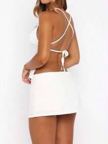 de tirantes ajustada de unicolor casual para mujer Vaiaye, con decoración de concha, textura de jacquard, adecuada para la playa, el Día de San Patricio y el trayecto al trabajo en verano - Blanco 2 - Ver 2
