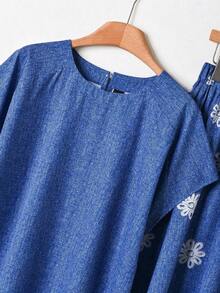 2 piezas Conjunto de top casual de unicolor + falda con estampado geométrico blanco y negro para vacaciones de mujer, Conjunto de ropa de verano para mujer, Conjunto de falda y top de verano, Conjunto de falda y top de mujer, Conjunto de falda - Azul 2 - Ver 3