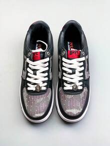 Giày thể thao A BATHING APE Bape Casual Skate Shoes, giày sneaker bóng bẩy với logo ngôi sao phối màu tương phản, kẻ caro đen đỏ, unisex. - kẻ sọc đen đỏ - Xem 4