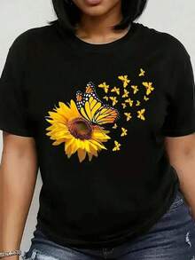 1 pieza de Camisetas para mujer,Camisetas Para Hombre,cuello redondo,estilo urbano,para jóvenes,moda streetwear,uso informal - Negro - Ver 6