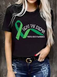 Talla Grande - Talla Grande - Camiseta casual para mujer de talla grande, cuello redondo, mangas cortas, tela ligeramente elástica, adecuada para todas las estaciones. - Negro - Ver 1