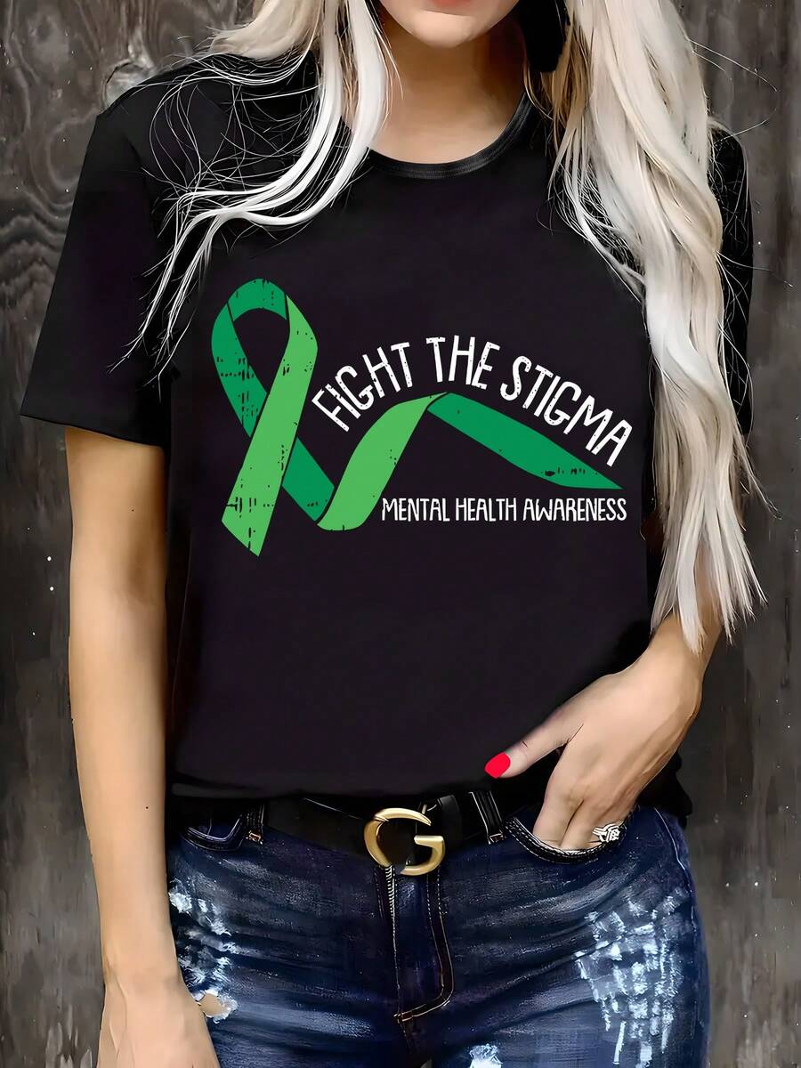 Talla Grande - Talla Grande - Camiseta casual para mujer de talla grande, cuello redondo, mangas cortas, tela ligeramente elástica, adecuada para todas las estaciones. - Negro - Ver 1
