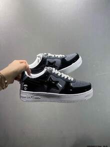 Giày thể thao A BATHING APE Bape Casual Skate, giày sneaker bóng bẩy với logo ngôi sao phối màu tương phản, màu đen và xám tráng gương dành cho nam và nữ. - Gương đen và xám - Xem 7