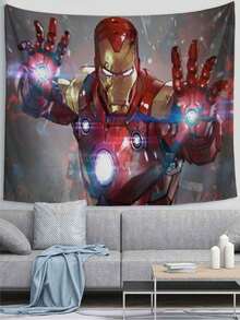1pc M-Arvel I-Ron Man Tapestry, Cinematic Battle Scene Style Wall Decor, Glowing Red And Gold Superhero Art Hanging, Perfect For Bedroom, Living Room, Dorm, Apartment, Studio, Party Backdrop, Comic, Superhero Themed Room Decor, Adds Intense Heroic Vibe To Any Living Space, Ideal For Fan Collections And Cosplay Setups - Multicolor a - View 8