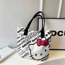 Miniso 三丽鸥Hello Kitty涂鸦风格帆布手提包，白色单肩包，日常使用 - 粉色 - 查看 5