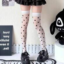 Vớ cao đến đùi kiểu Lolita ngọt ngào Nhật Bản, chấm bi trắng, mỏng, hơi trong suốt, có dây đeo qua đầu gối dành cho nữ. - Nhiều màu - Xem 2